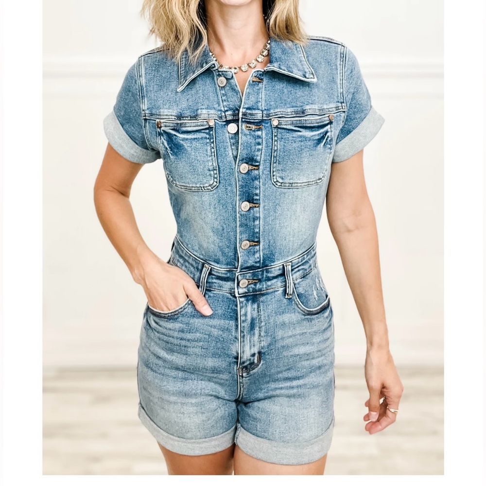 Judy blue denim romper- outfit